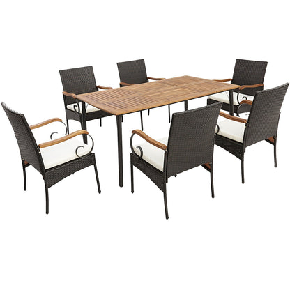 7 Pieces Patio Wicker Dining Set with Detachable Cushion and Umbrella Hole, Natural Patio Dining Sets   at Gallery Canada