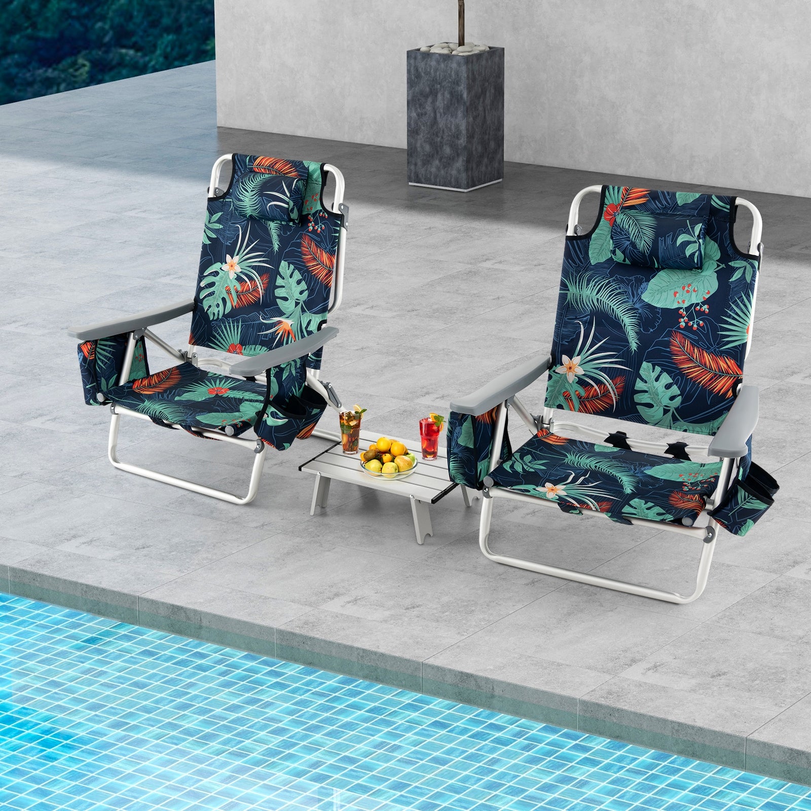 2 Packs 5-Position Outdoor Folding Backpack Beach Table Chair Reclining Chair Set, Green Beach & Lawn Chairs at Gallery Canada