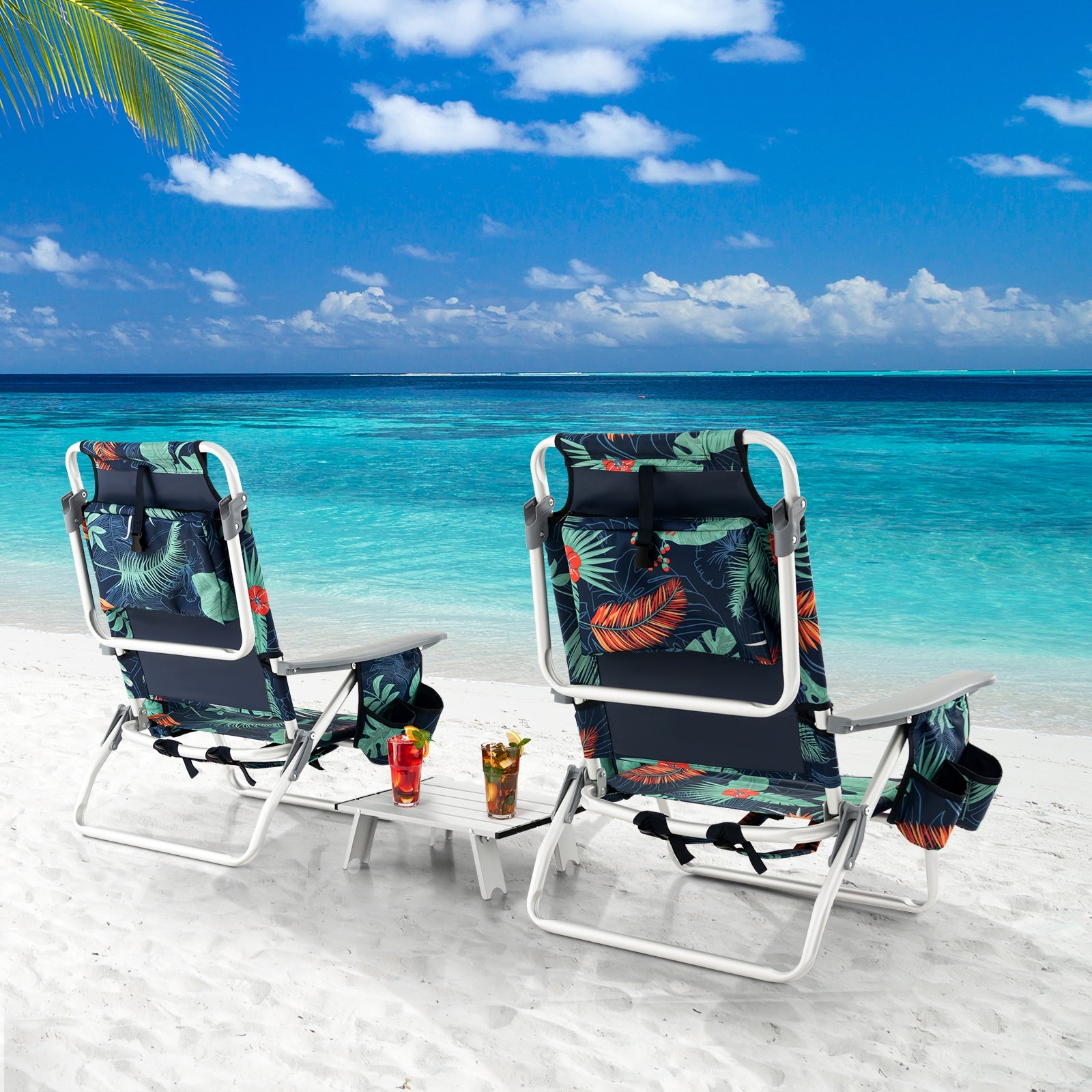 2 Packs 5-Position Outdoor Folding Backpack Beach Table Chair Reclining Chair Set, Green Beach & Lawn Chairs at Gallery Canada