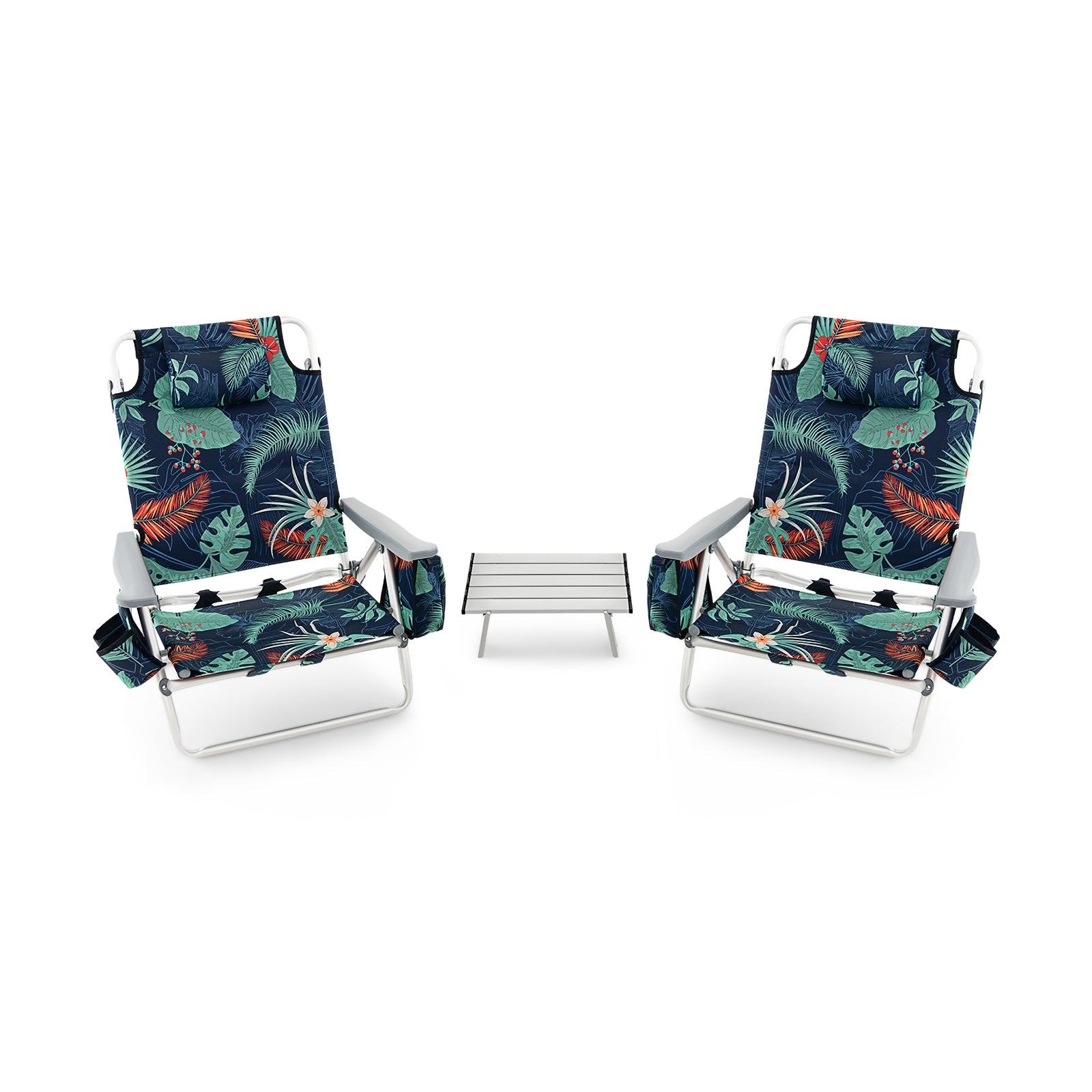 2 Packs 5-Position Outdoor Folding Backpack Beach Table Chair Reclining Chair Set, Green Beach & Lawn Chairs at Gallery Canada