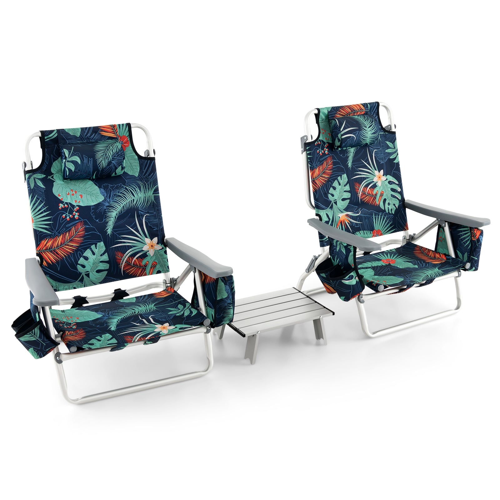2 Packs 5-Position Outdoor Folding Backpack Beach Table Chair Reclining Chair Set, Green Beach & Lawn Chairs at Gallery Canada