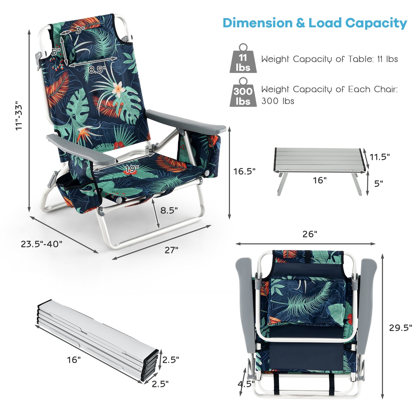 2 Packs 5-Position Outdoor Folding Backpack Beach Table Chair Reclining Chair Set, Green Beach & Lawn Chairs at Gallery Canada