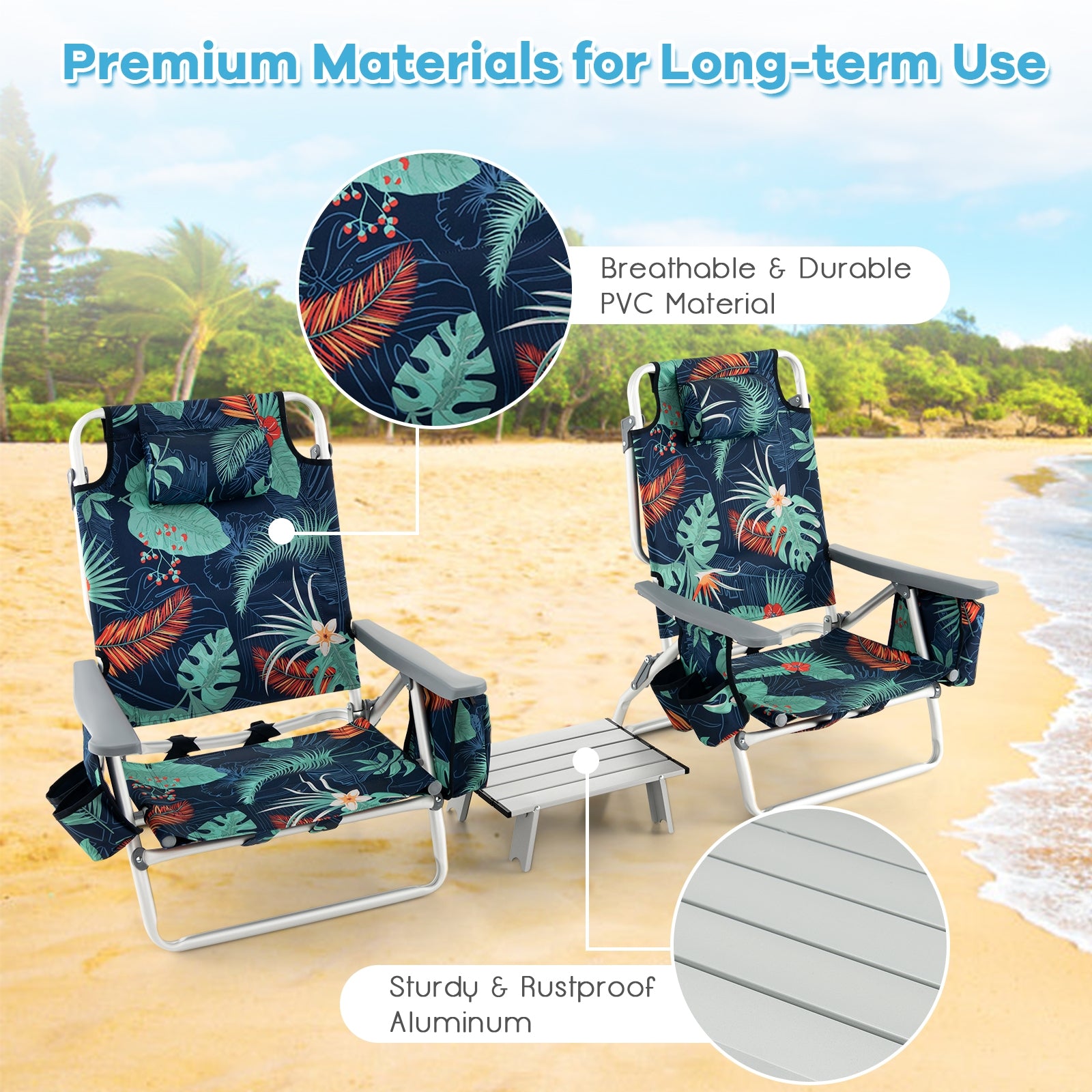 2 Packs 5-Position Outdoor Folding Backpack Beach Table Chair Reclining Chair Set, Green Beach & Lawn Chairs at Gallery Canada