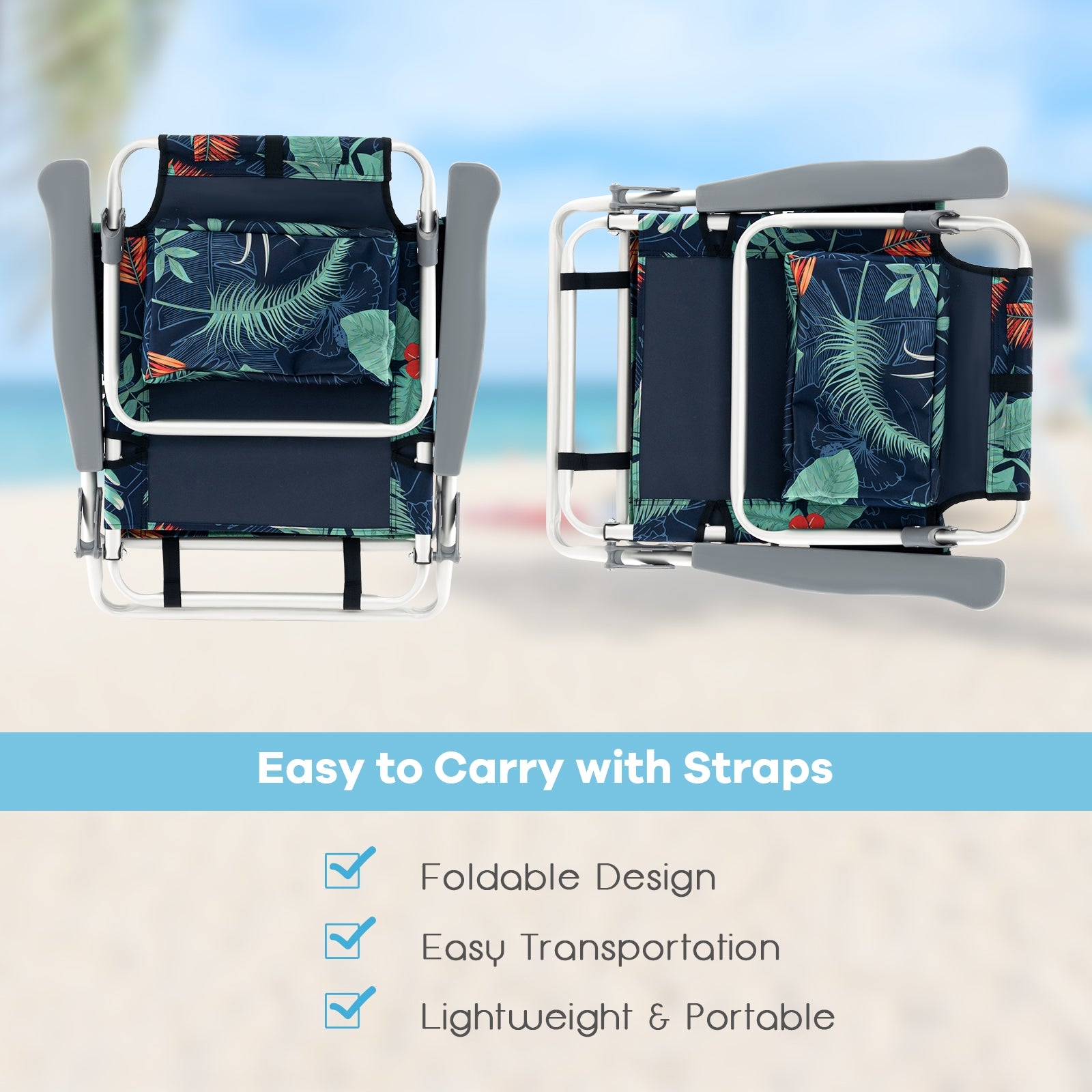 2 Packs 5-Position Outdoor Folding Backpack Beach Table Chair Reclining Chair Set, Green Beach & Lawn Chairs at Gallery Canada