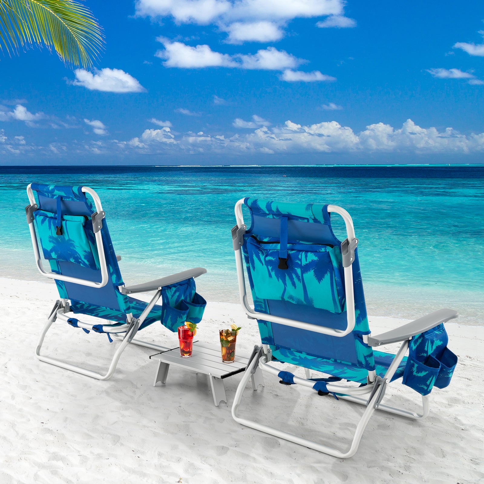 2 Packs 5-Position Outdoor Folding Backpack Beach Table Chair Reclining Chair Set, Navy Beach & Lawn Chairs at Gallery Canada