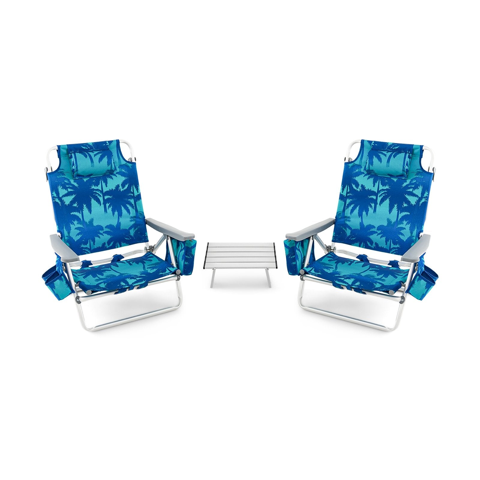 2 Packs 5-Position Outdoor Folding Backpack Beach Table Chair Reclining Chair Set, Navy Beach & Lawn Chairs Navy at Gallery Canada