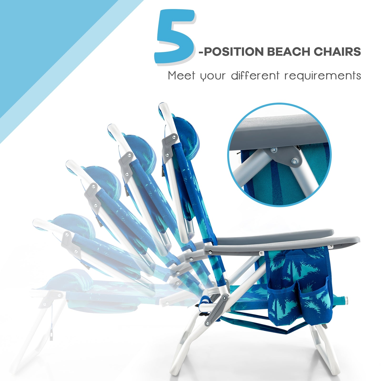 2 Packs 5-Position Outdoor Folding Backpack Beach Table Chair Reclining Chair Set, Navy Beach & Lawn Chairs at Gallery Canada