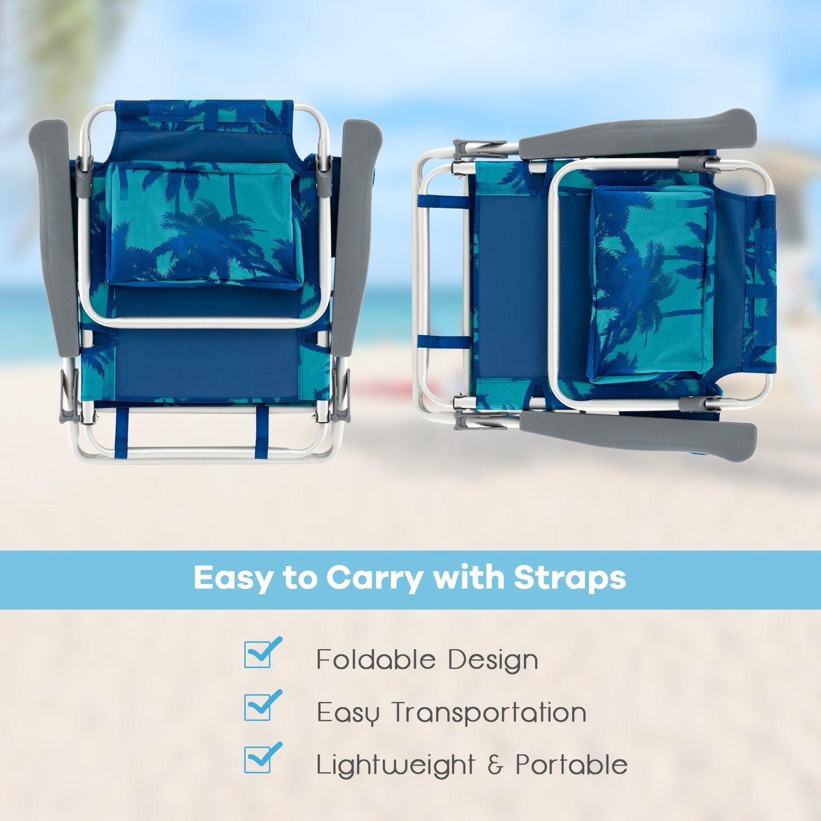 2 Packs 5-Position Outdoor Folding Backpack Beach Table Chair Reclining Chair Set, Navy Beach & Lawn Chairs   at Gallery Canada