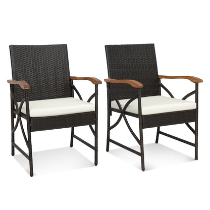 Set of 2/4 Patio Wicker Dining Chairs with Soft Zippered Cushion-Set of 2, Off White Patio Dining Chairs   at Gallery Canada