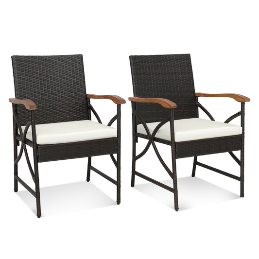 Set of 2/4 Patio Wicker Dining Chairs with Soft Zippered Cushion-Set of 2, Off White - Gallery Canada
