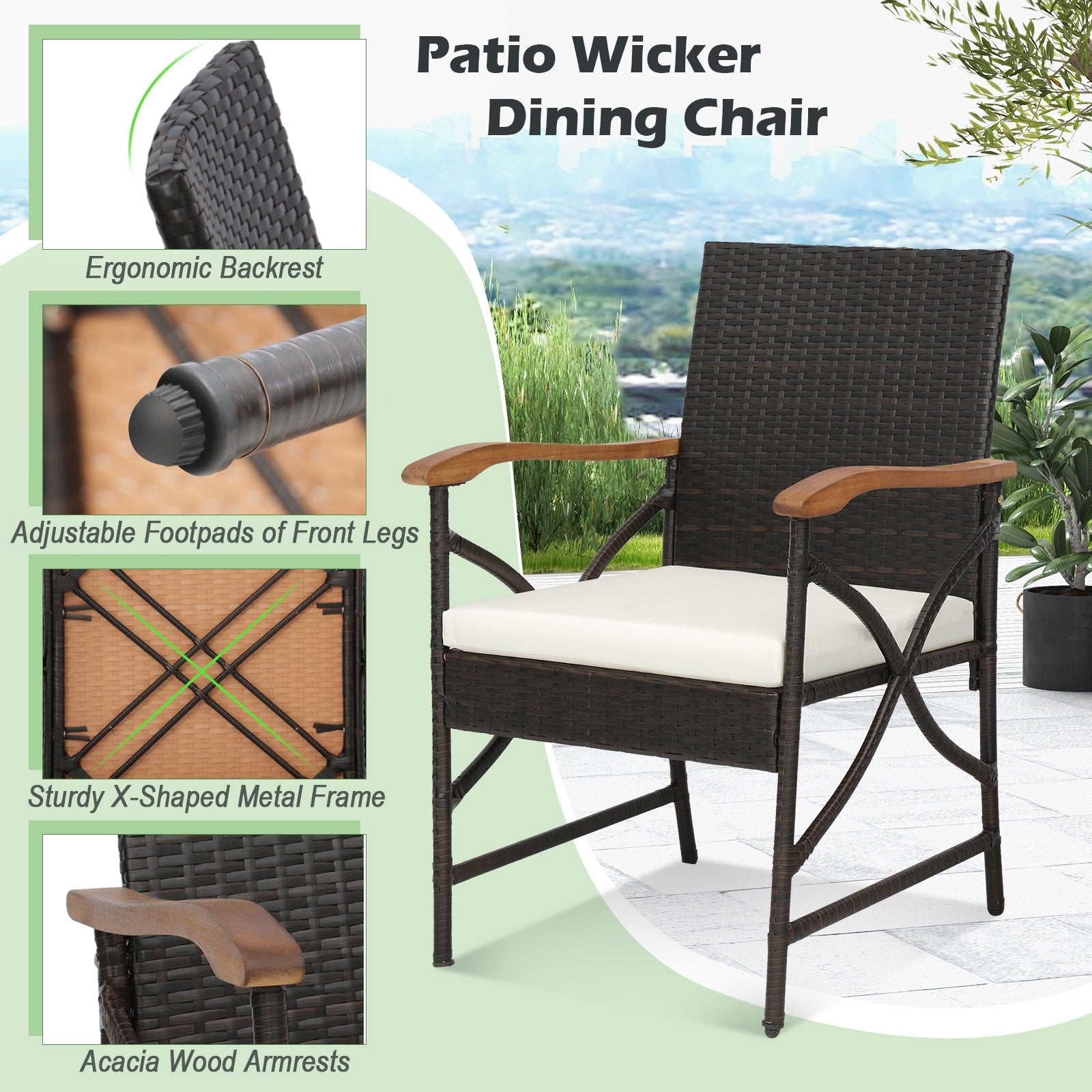 Set of 2/4 Patio Wicker Dining Chairs with Soft Zippered Cushion-Set of 2, Off White Patio Dining Chairs   at Gallery Canada