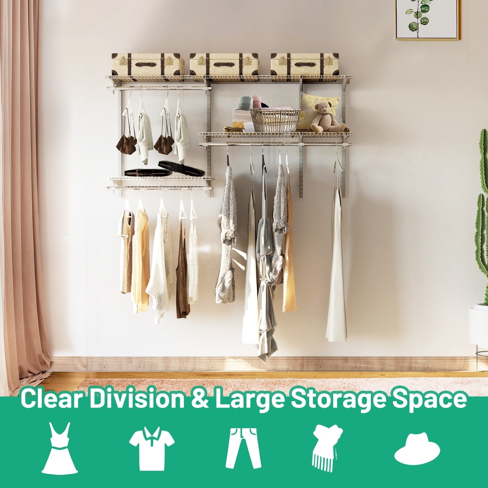 Custom Closet Organizer Kit 3 to 5 Feet Wall-Mounted Closet System with Hang Rod, Gray Clothing & Closet Storage   at Gallery Canada