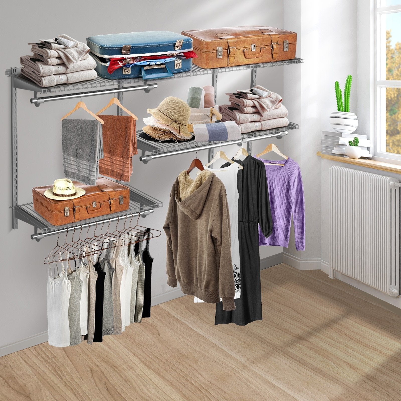 Custom Closet Organizer Kit 3 to 5 Feet Wall-Mounted Closet System with Hang Rod, Gray Clothing & Closet Storage   at Gallery Canada