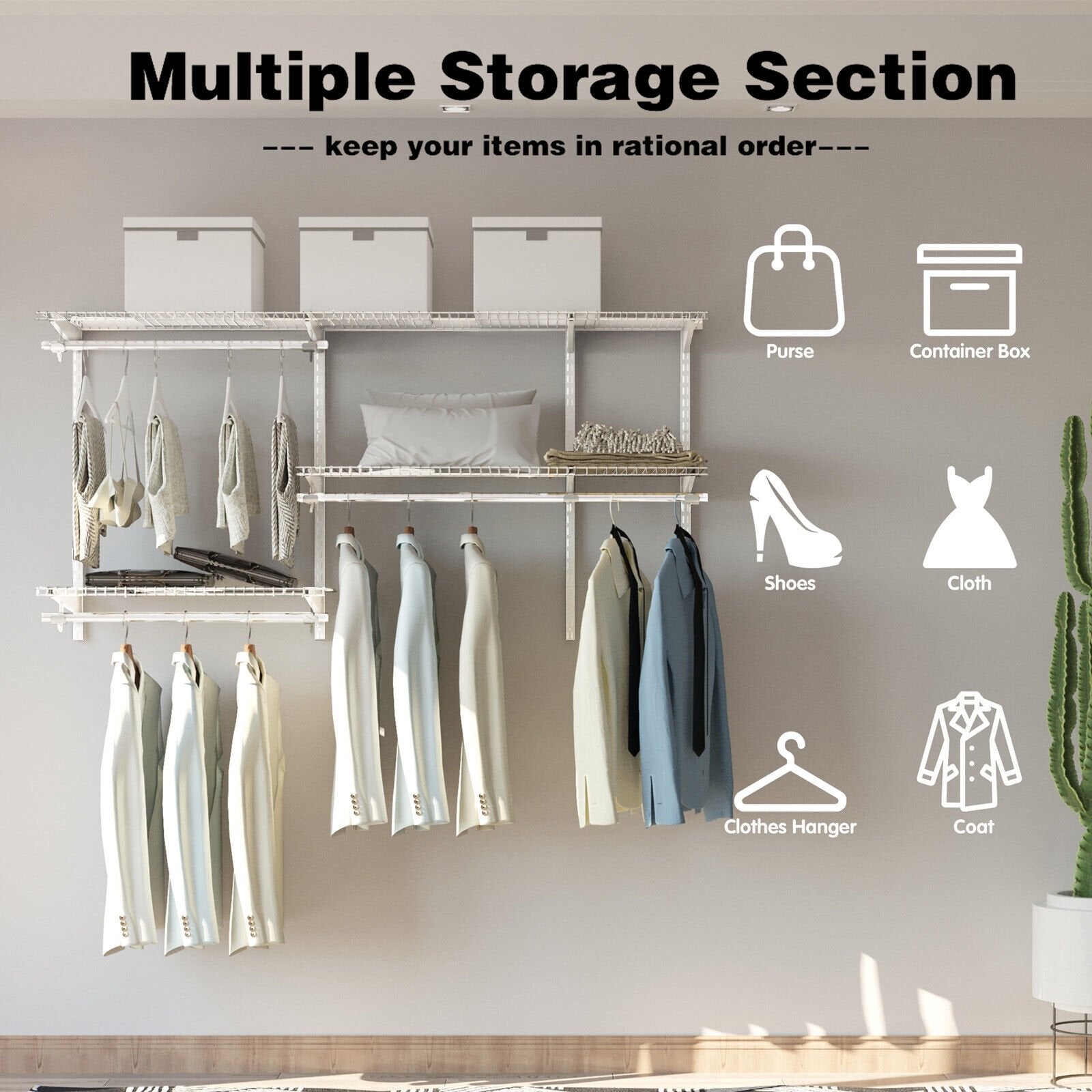 Custom Closet Organizer Kit 3 to 5 Feet Wall-Mounted Closet System with Hang Rod, White Clothing & Closet Storage   at Gallery Canada