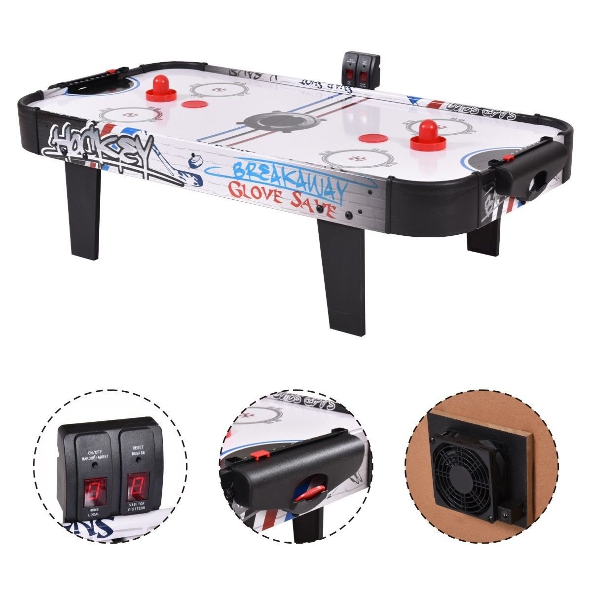 42 Inch Air Powered Hockey Table Top Scoring 2 Pushers, White Game Room   at Gallery Canada