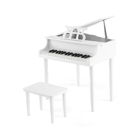 30-Key Wood Toy Kids Grand Piano with Bench and Music Rack, White - Gallery Canada