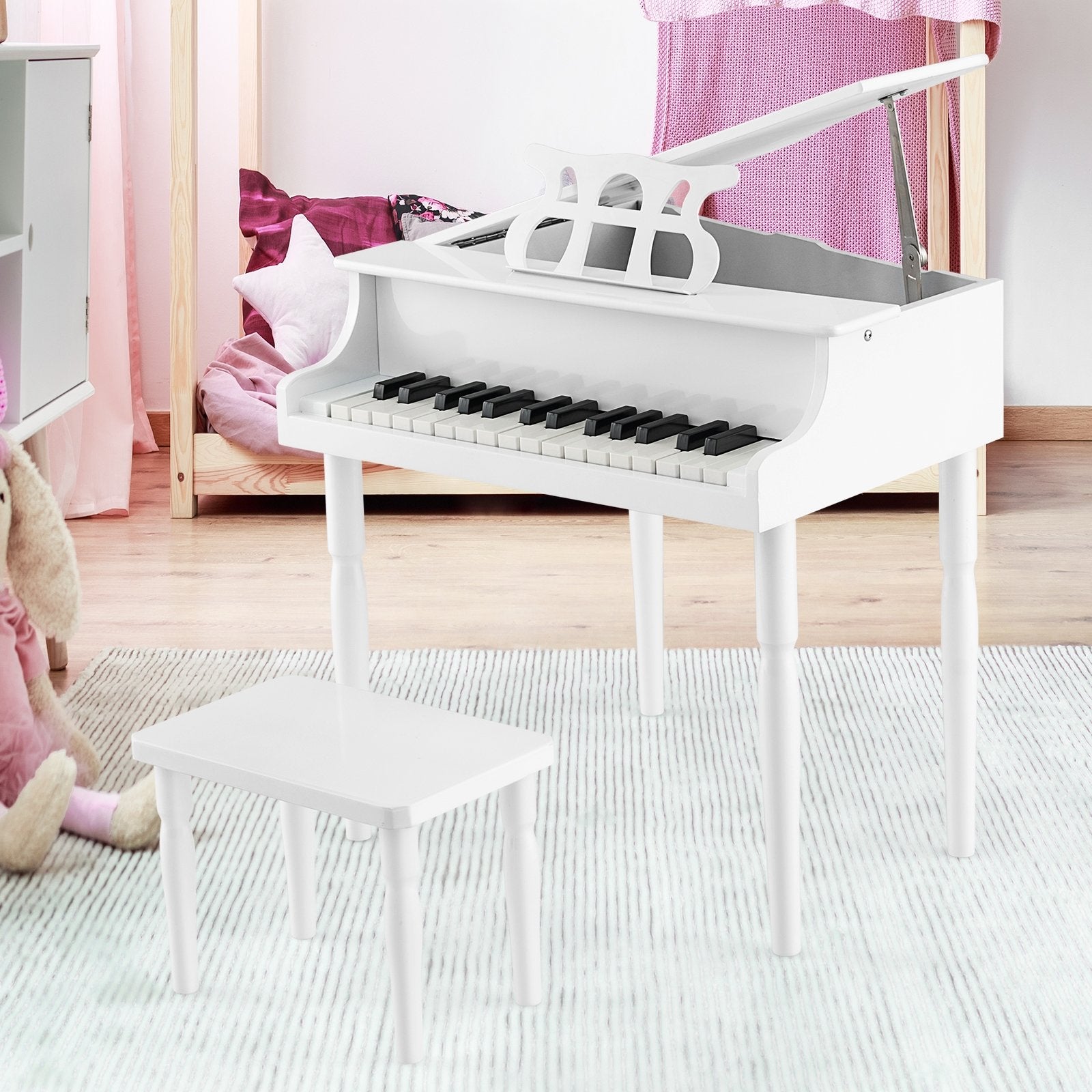 30-Key Wood Toy Kids Grand Piano with Bench and Music Rack, White Pianos & Keyboards   at Gallery Canada