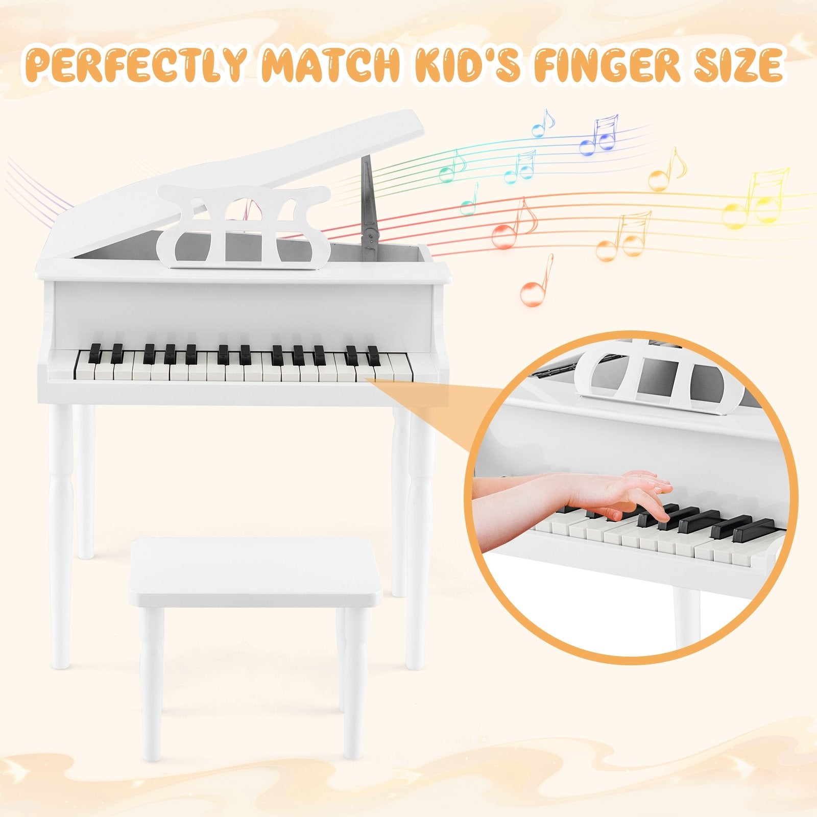 30-Key Wood Toy Kids Grand Piano with Bench and Music Rack, White Pianos & Keyboards   at Gallery Canada