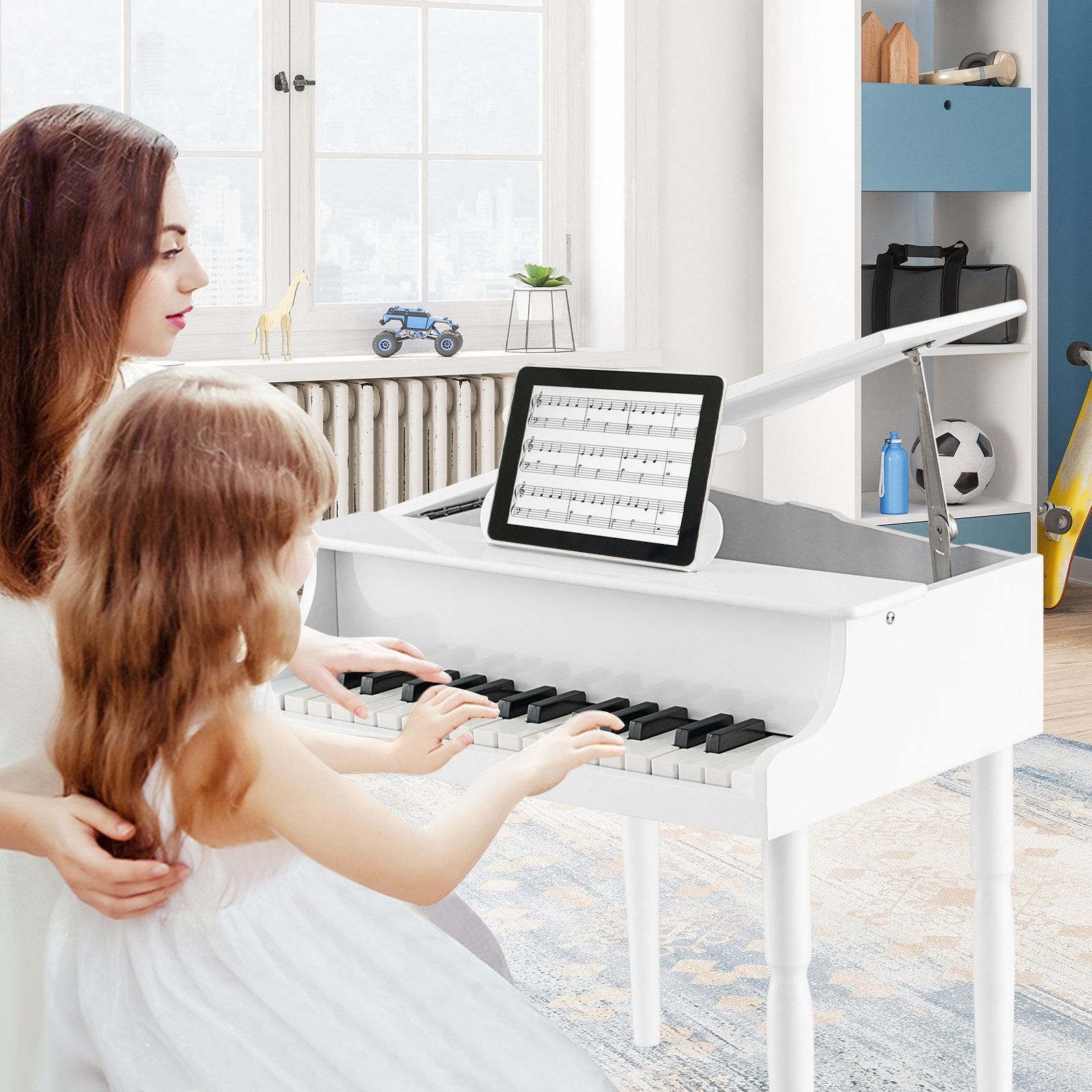 30-Key Wood Toy Kids Grand Piano with Bench and Music Rack, White Pianos & Keyboards   at Gallery Canada