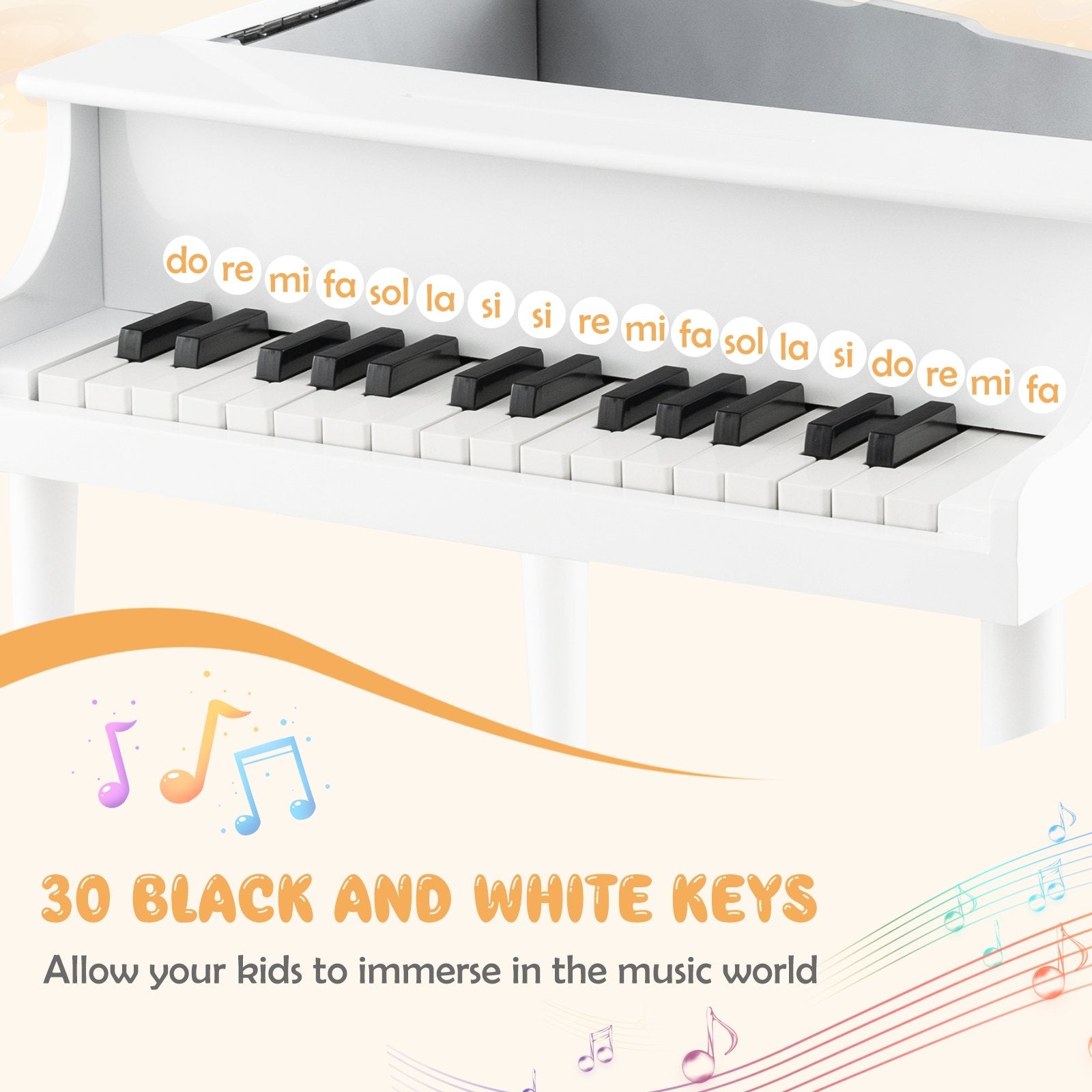 30-Key Wood Toy Kids Grand Piano with Bench and Music Rack, White Pianos & Keyboards   at Gallery Canada