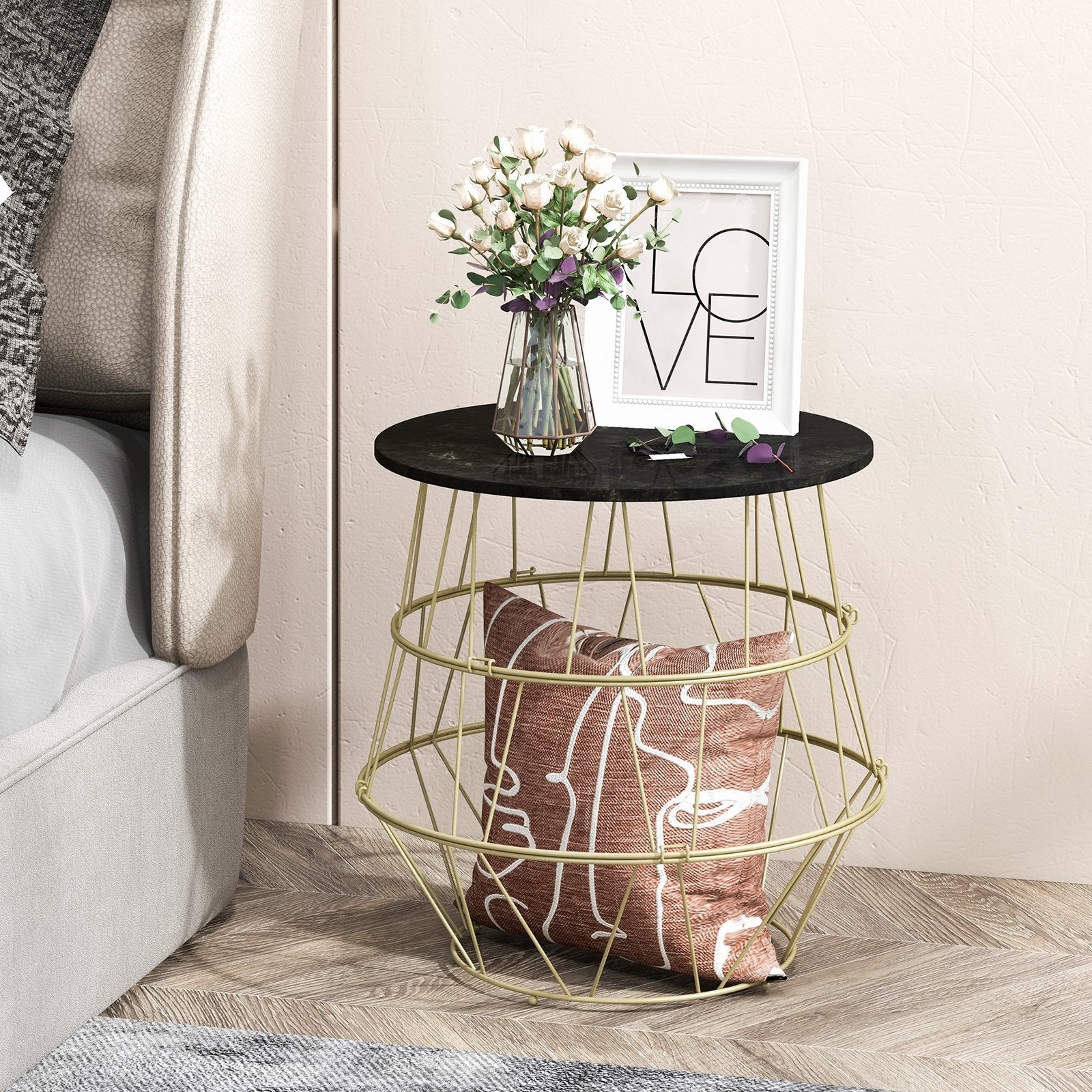 Round Metal Frame End Table with Removable Top, Golden End & Side Tables   at Gallery Canada