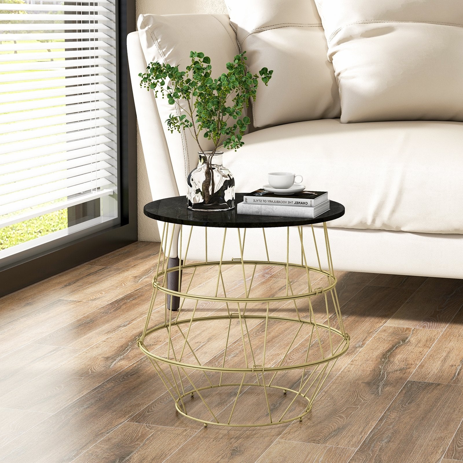 Round Metal Frame End Table with Removable Top, Golden End & Side Tables   at Gallery Canada