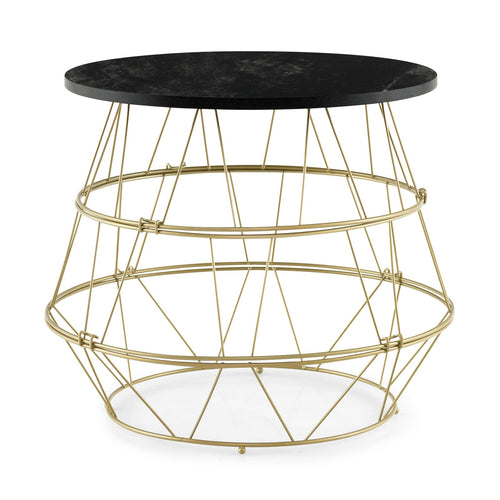 Round Metal Frame End Table with Removable Top, Golden