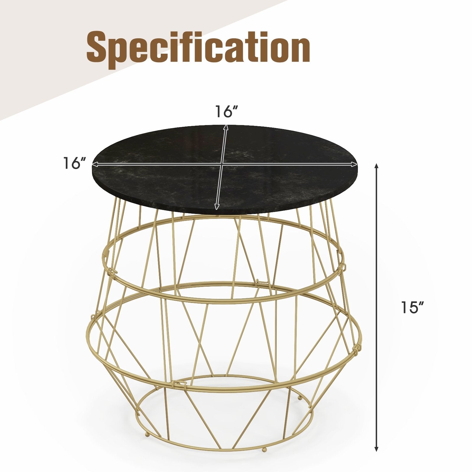 Round Metal Frame End Table with Removable Top, Golden End & Side Tables   at Gallery Canada