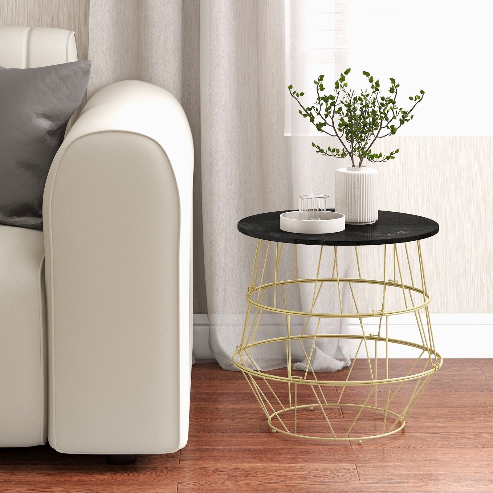 Round Metal Frame End Table with Removable Top, Golden End & Side Tables   at Gallery Canada