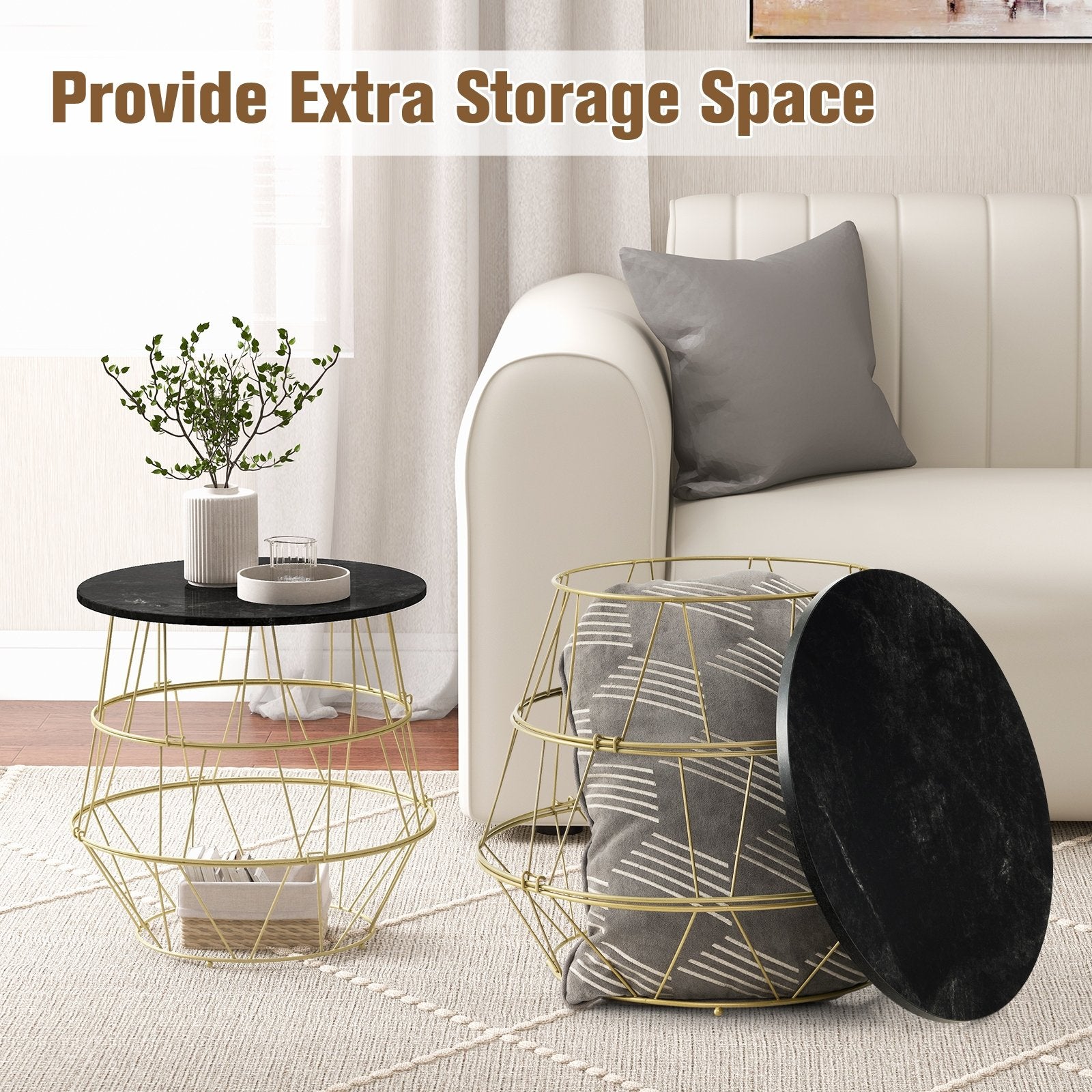 Round Metal Frame End Table with Removable Top, Golden End & Side Tables   at Gallery Canada