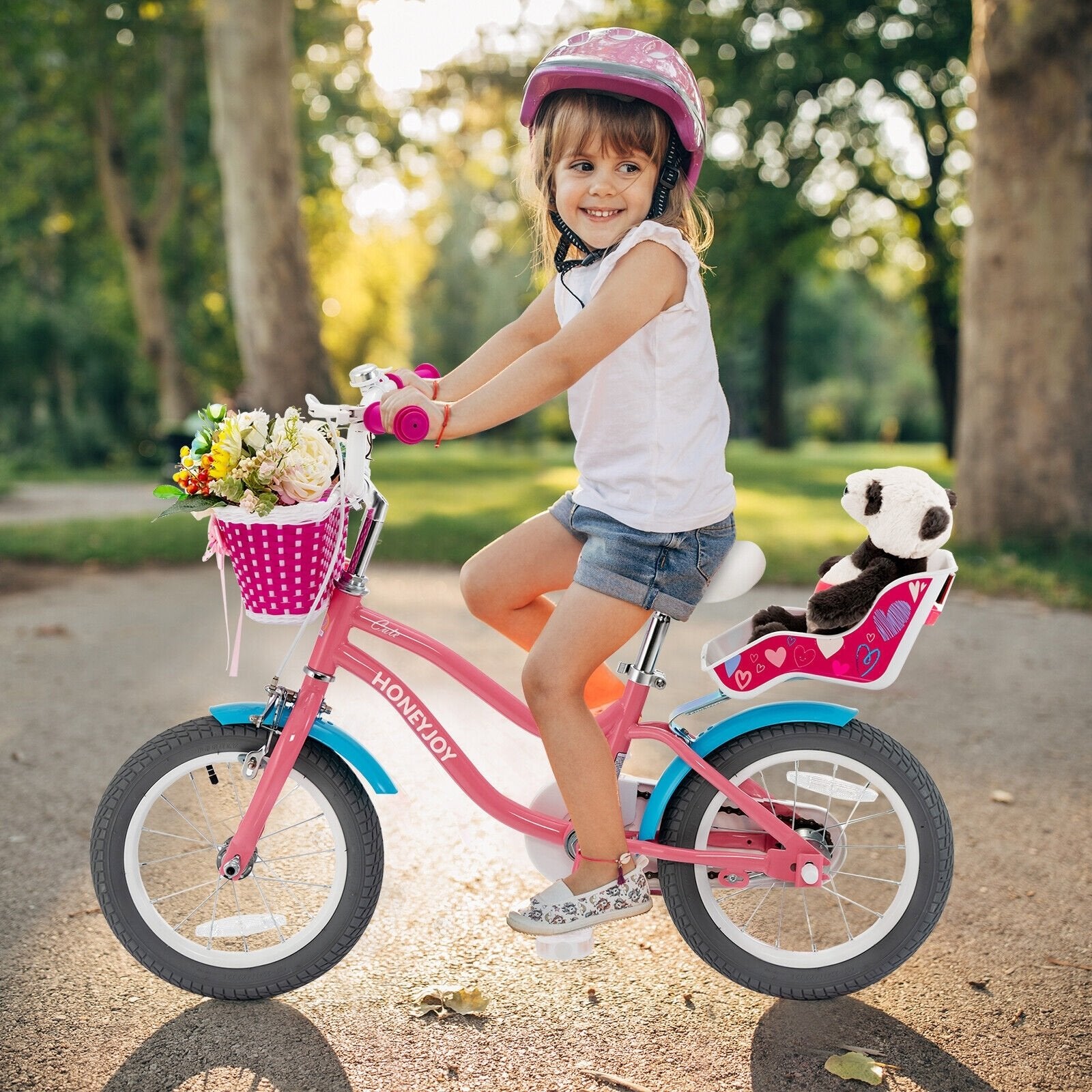 Kids Bicycle with Training Wheels and Basket for Boys and Girls Age 3-9 Years-14", Pink Kids Bike   at Gallery Canada