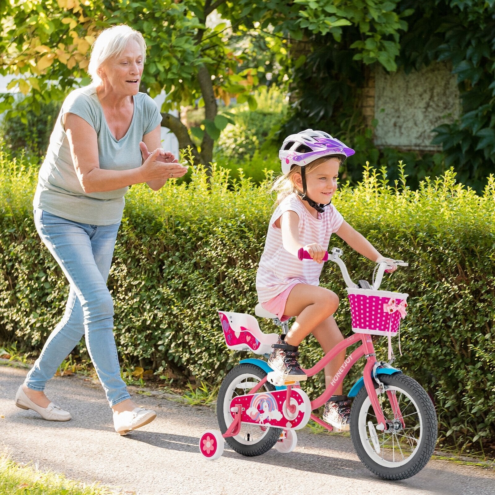 Kids Bicycle with Training Wheels and Basket for Boys and Girls Age 3-9 Years-14", Pink Kids Bike   at Gallery Canada