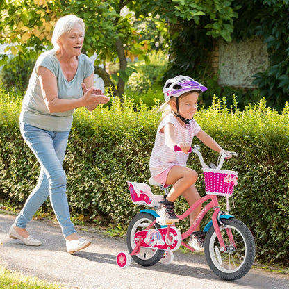 Kids Bicycle with Training Wheels and Basket for Boys and Girls Age 3-9 Years-14", Pink Kids Bike   at Gallery Canada