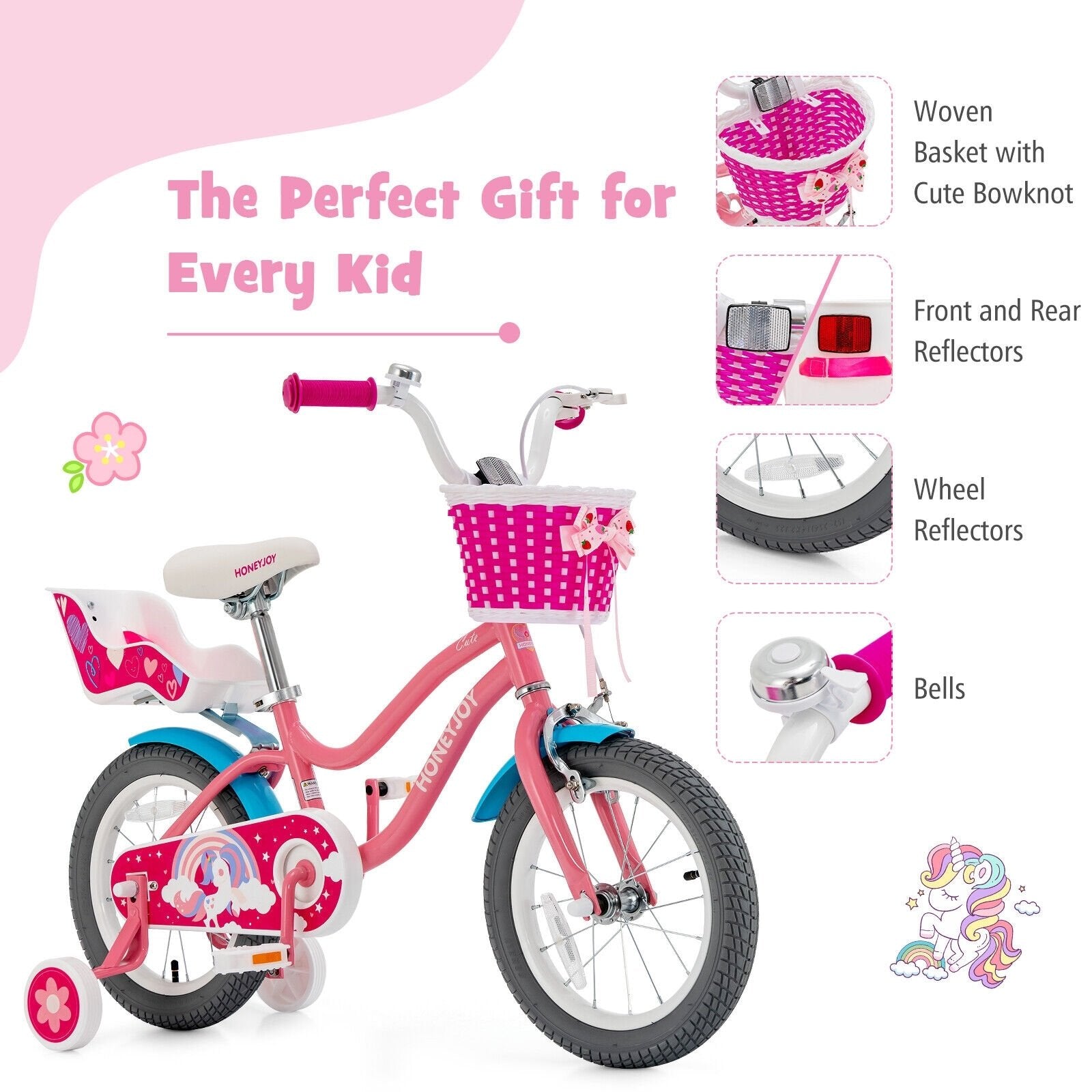 Kids Bicycle with Training Wheels and Basket for Boys and Girls Age 3-9 Years-14