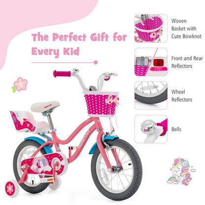 Kids Bicycle with Training Wheels and Basket for Boys and Girls Age 3-9 Years-14", Pink Kids Bike   at Gallery Canada