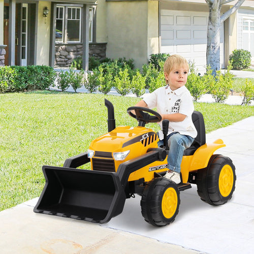 12V Kid's Ride on Excavator with Adjustable Digging Bucket, Yellow