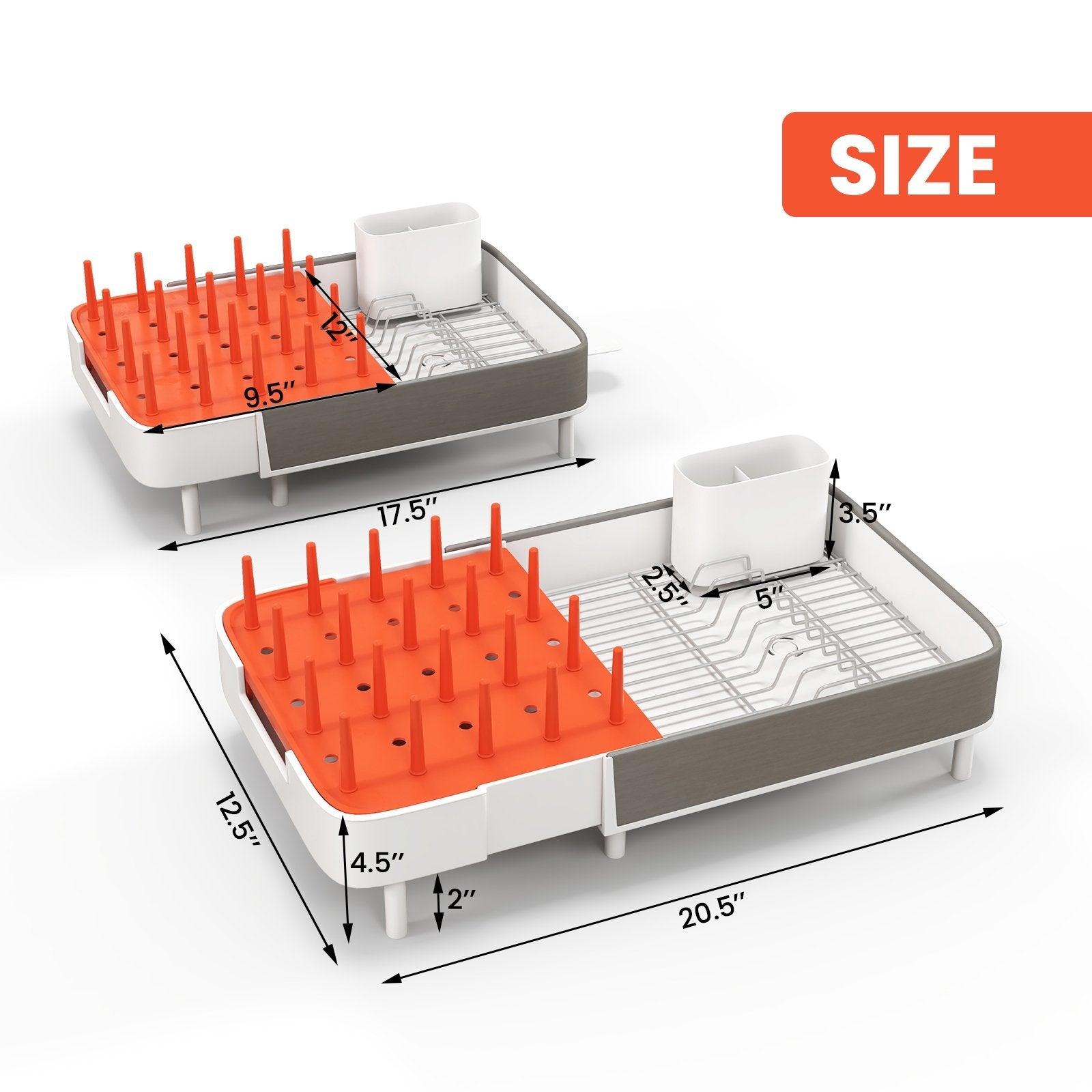 Expandable Dish Drying Rack Adjustable Dual-Part Dish Drainer with Detachable Utensil Holder, Gray & White Dish Racks   at Gallery Canada