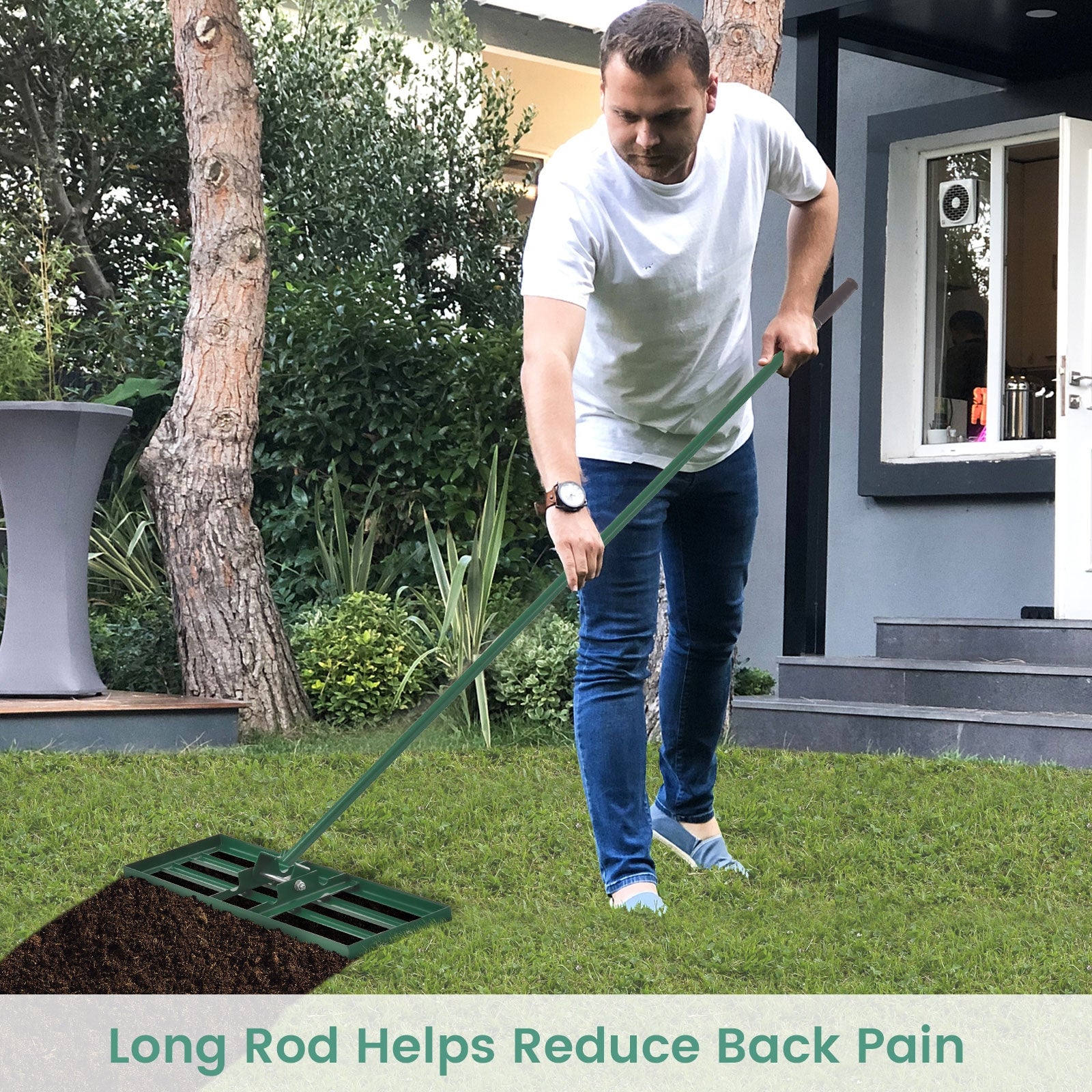 30 x 10 Inch Lawn Leveling Rake with Ergonomic Handle, Green Garden Tools at Gallery Canada