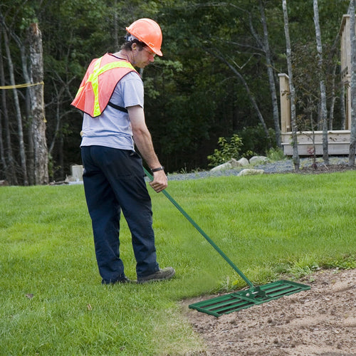 36 x 10 Inch Lawn Leveling Rake with Ergonomic Handle, Green