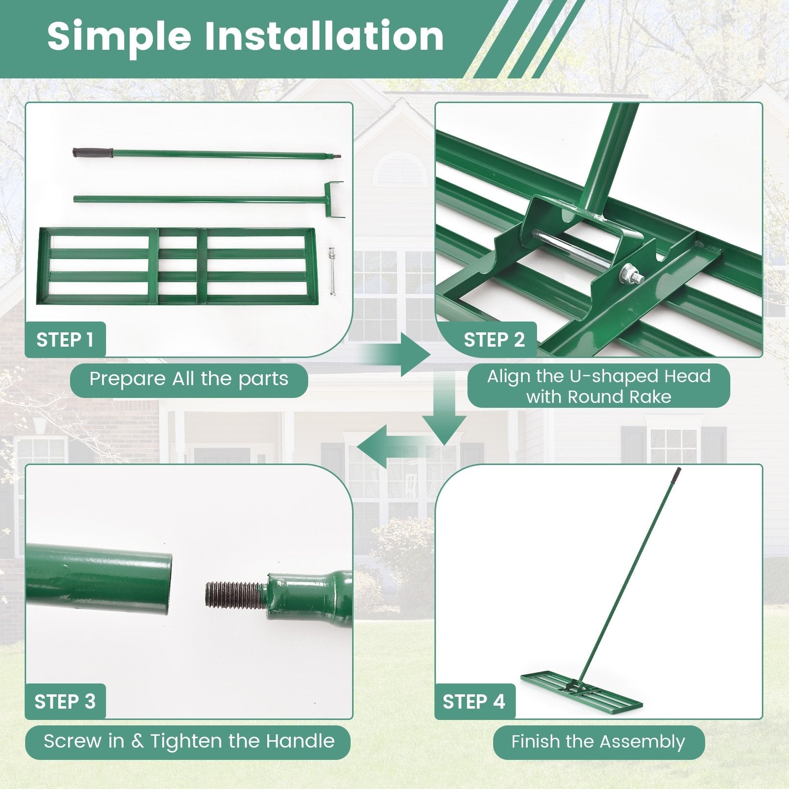 30/36/42 x 10 Inch Lawn Leveling Rake with Ergonomic Handle-42 inches, Green Garden Tools   at Gallery Canada