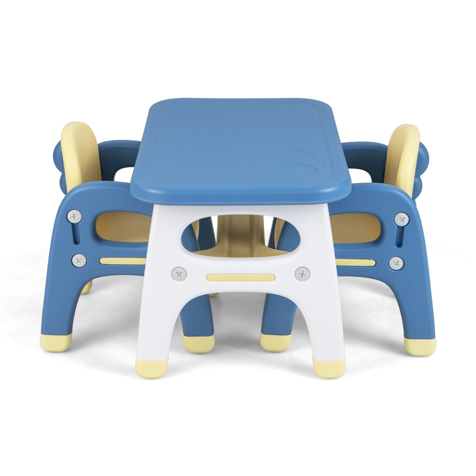 Kids Table and 2 Chairs Set with Storage Shelf and Building Blocks, Blue Kids Table & Chair Sets   at Gallery Canada