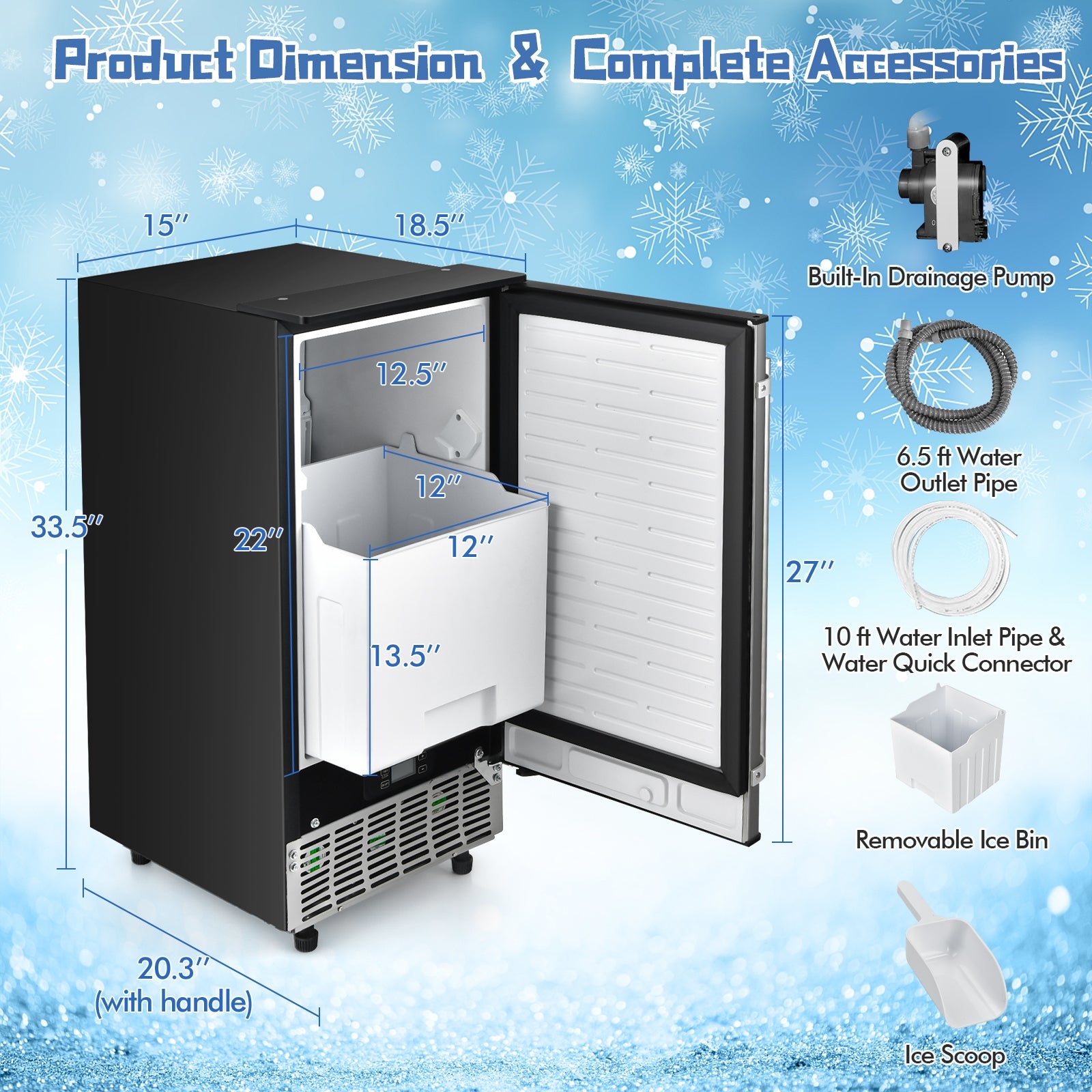 Free-Standing Built-In Undercounter Ice Maker, Silver Ice Makers at Gallery Canada
