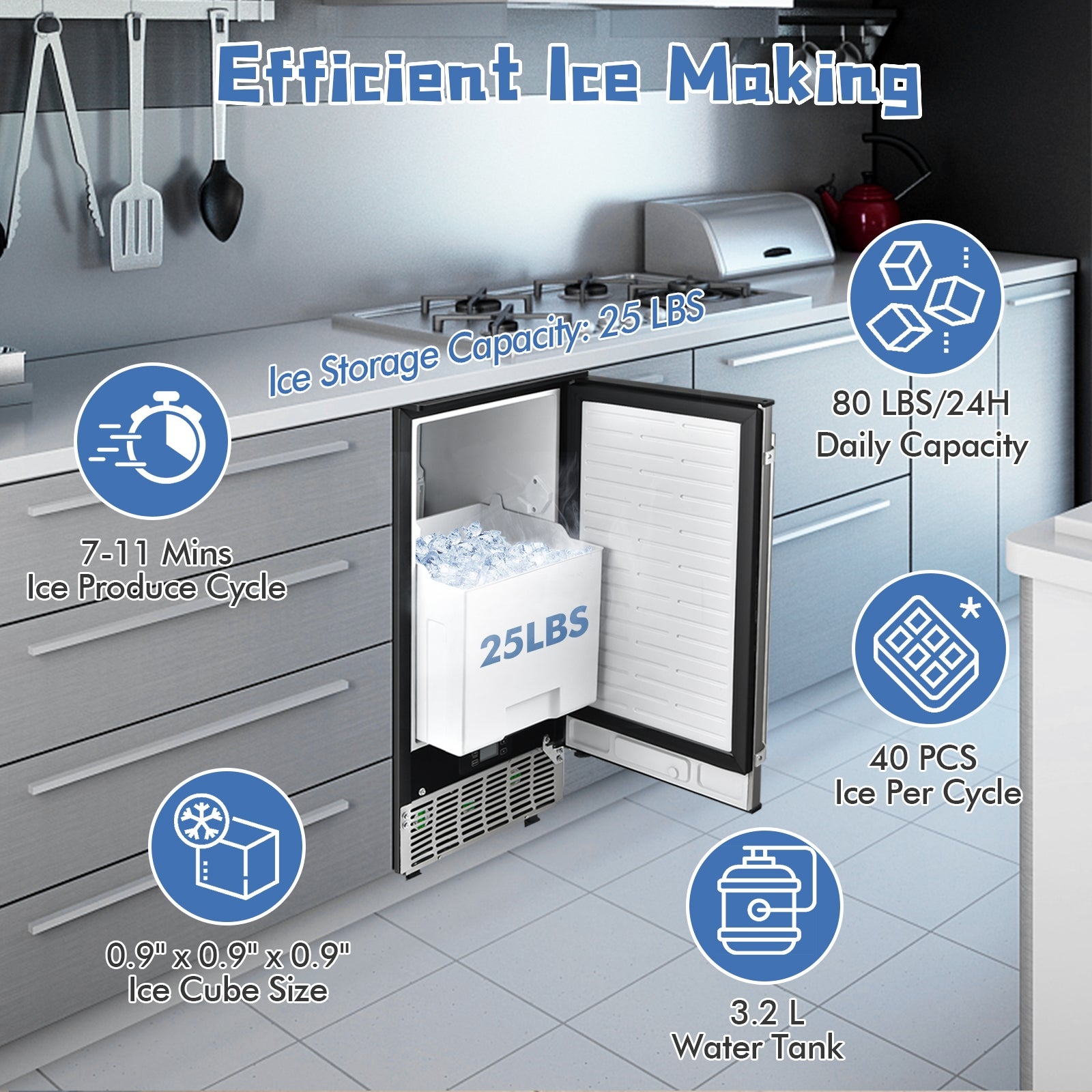 Free-Standing Built-In Undercounter Ice Maker, Silver Ice Makers at Gallery Canada