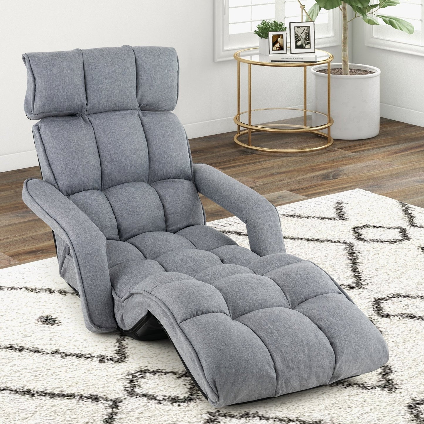 6-Position Adjustable Floor Chair with Adjustable Armrests and Footrest, Gray Floor Chairs   at Gallery Canada