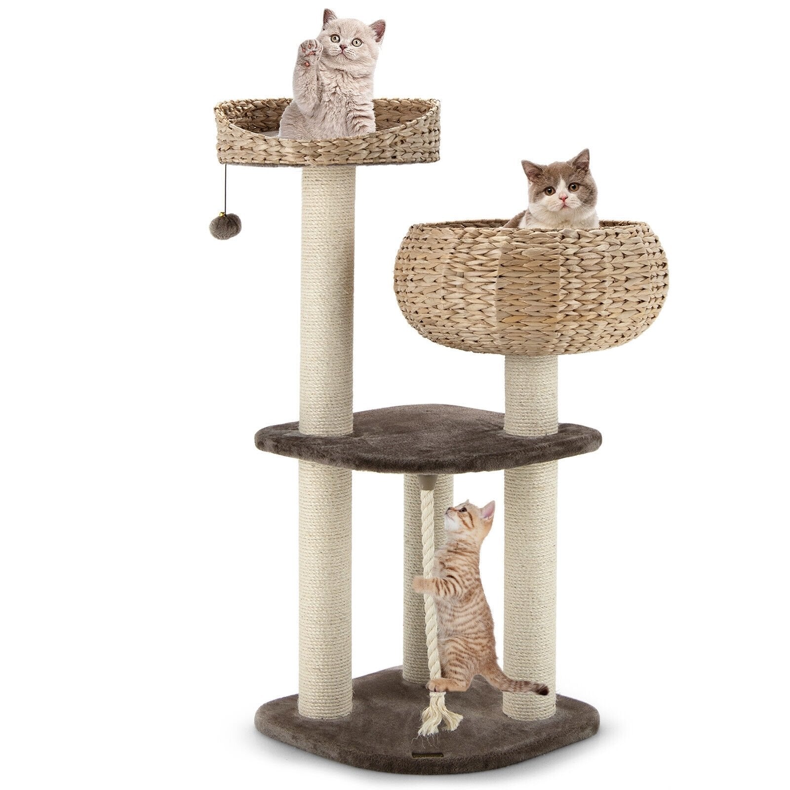 41 Inch Rattan Cat Tree with Napping Perch, Beige Cat Trees Condos & Scratchers   at Gallery Canada