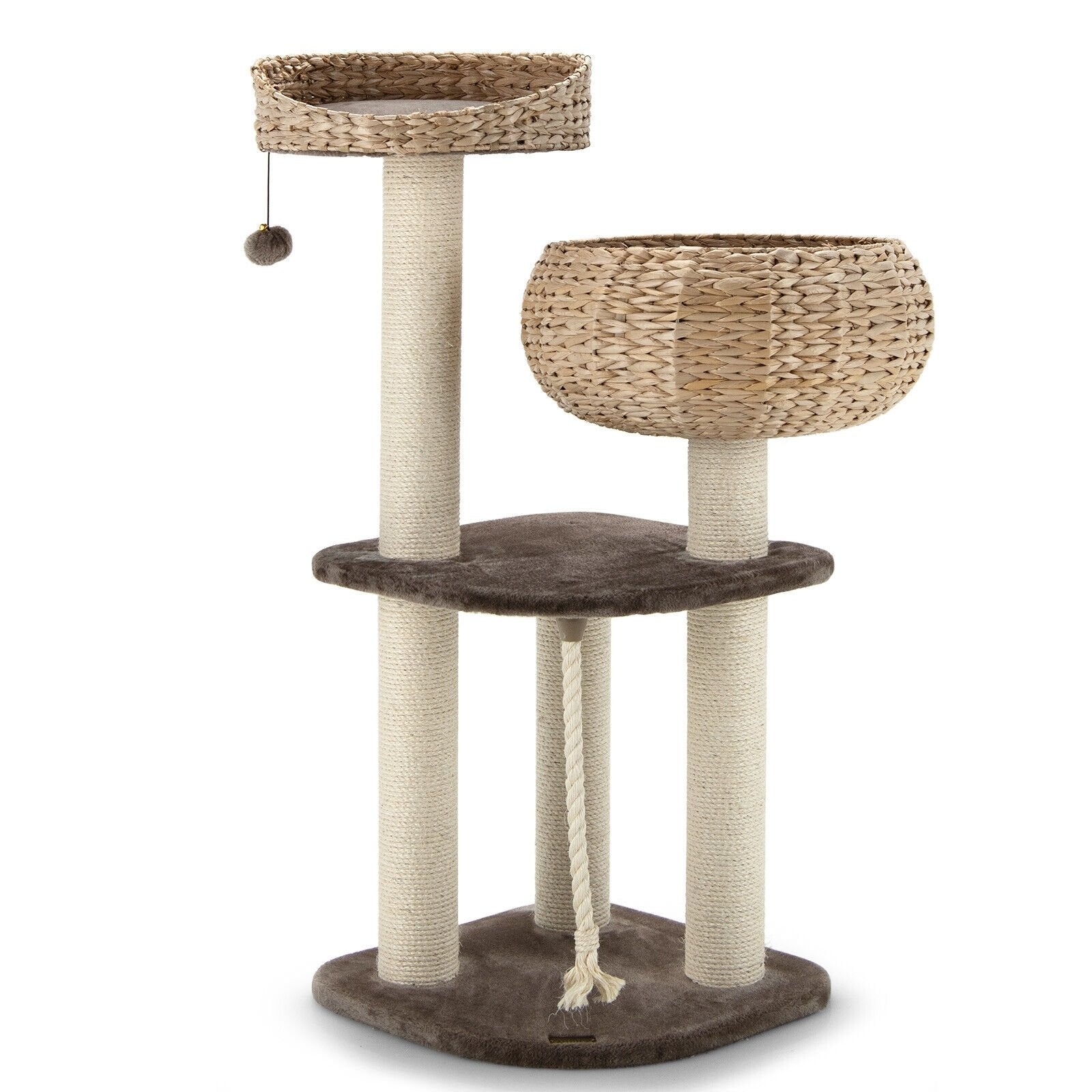 41 Inch Rattan Cat Tree with Napping Perch, Beige Cat Trees Condos & Scratchers   at Gallery Canada