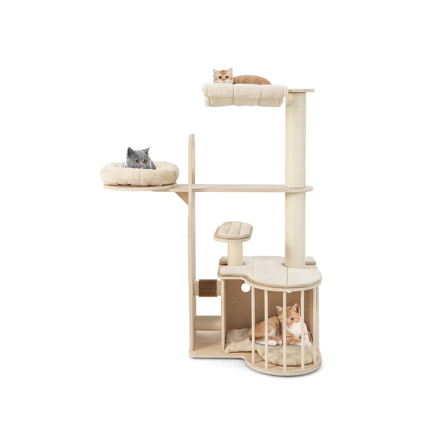 55 Inch Tall Multi-Level Cat Tree with Washable Removable Cushions, Natural Cat Trees Condos & Scratchers   at Gallery Canada
