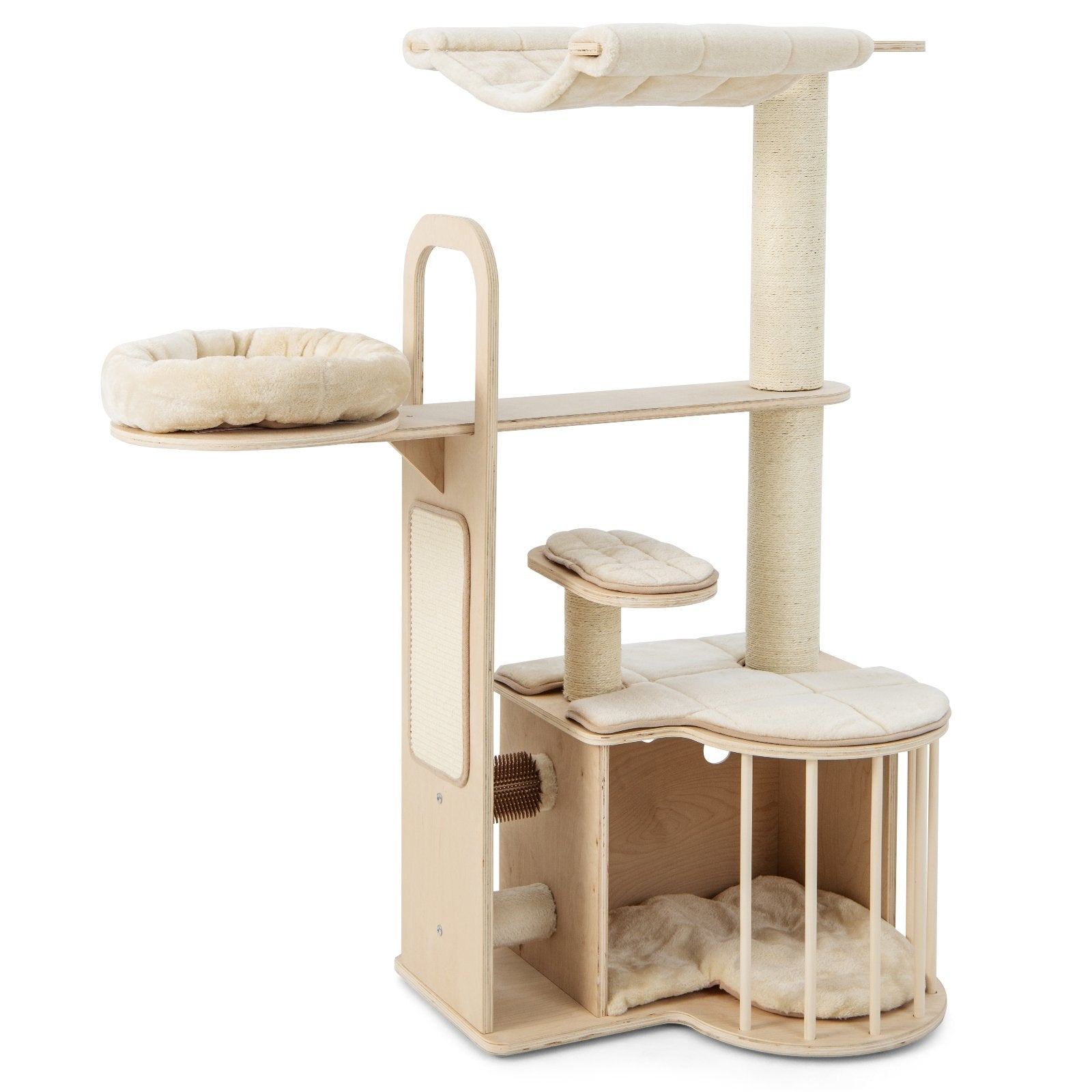 55 Inch Tall Multi-Level Cat Tree with Washable Removable Cushions, Natural Cat Trees Condos & Scratchers   at Gallery Canada