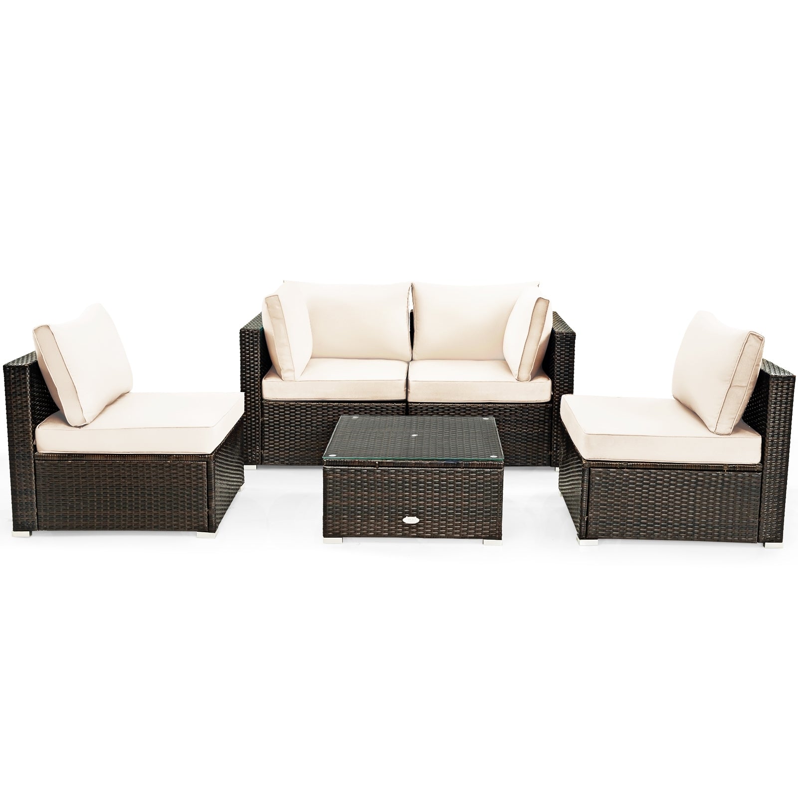 5 Pieces Cushioned Patio Rattan Furniture Set with Glass Table, White Outdoor Sectionals White  at Gallery Canada