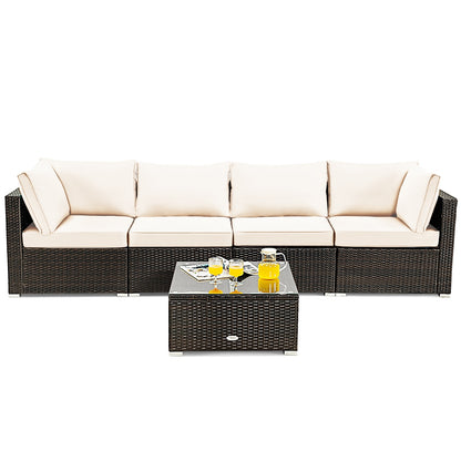 5 Pieces Cushioned Patio Rattan Furniture Set with Glass Table, White Outdoor Sectionals   at Gallery Canada